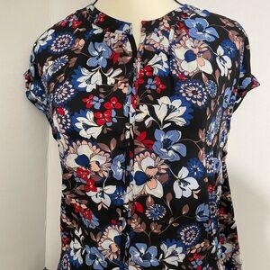 Philosophy White and Red Relaxed Mandarin Collar Blouse